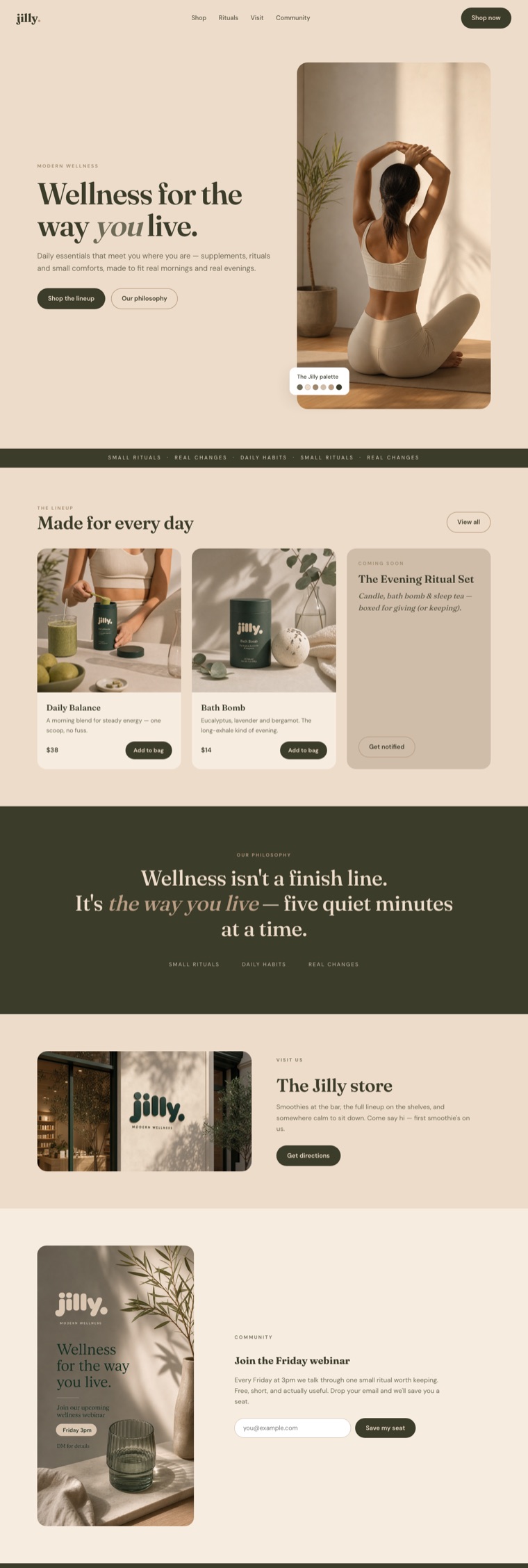 The complete Jilly website, top to bottom