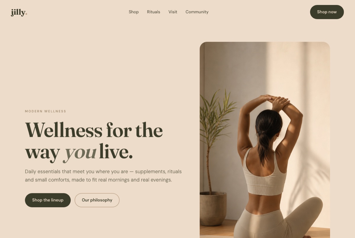 The Jilly website Claude Code built — hero section