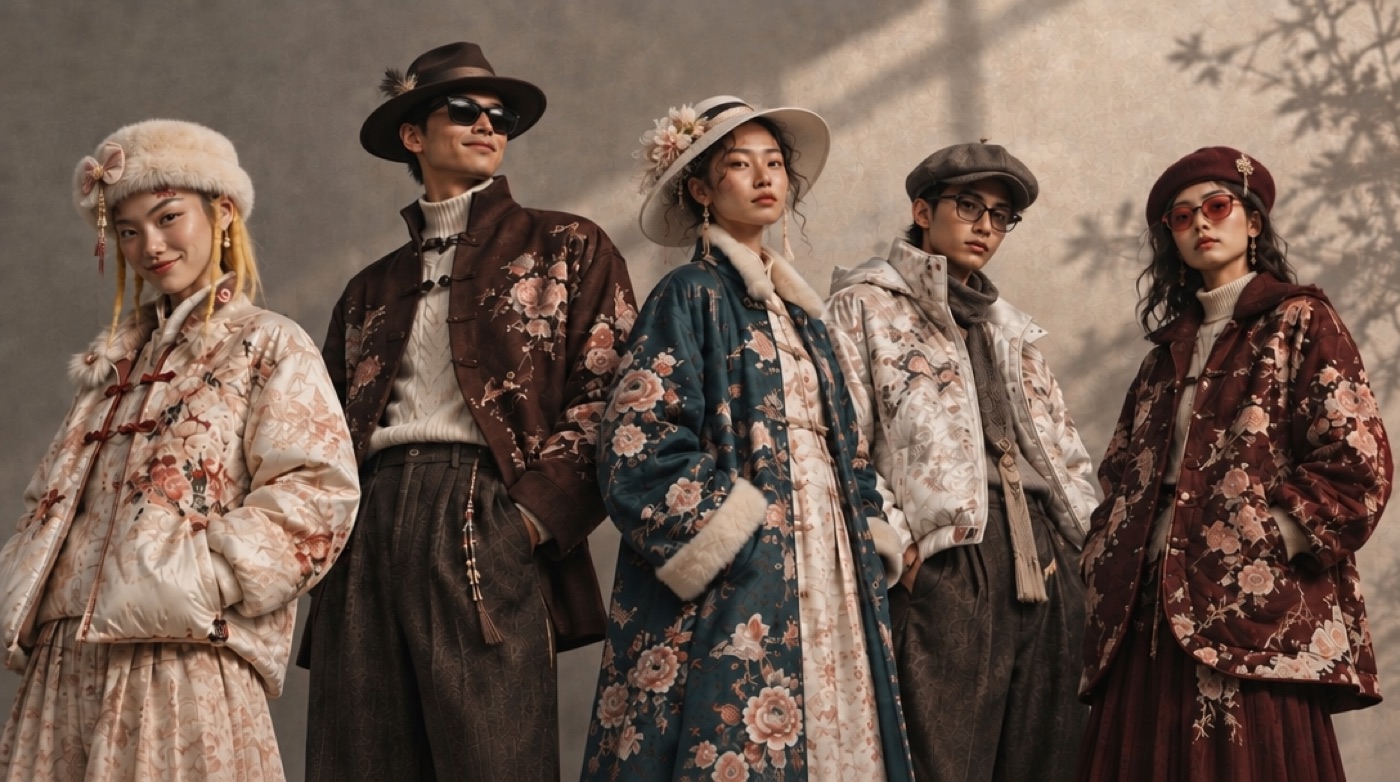 After: the same five models, now each wearing a hat