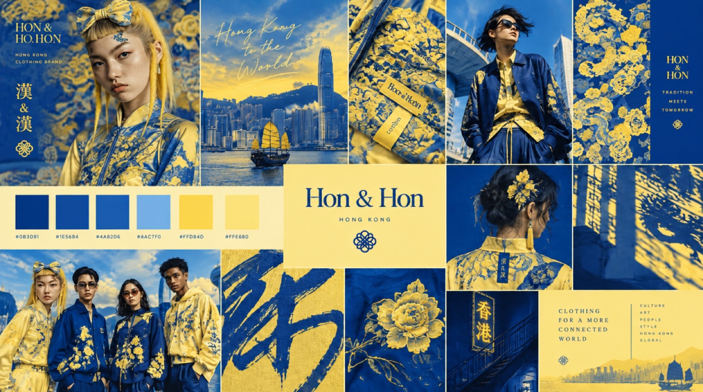 The same Hon & Hon moodboard recolored in yellow and blue