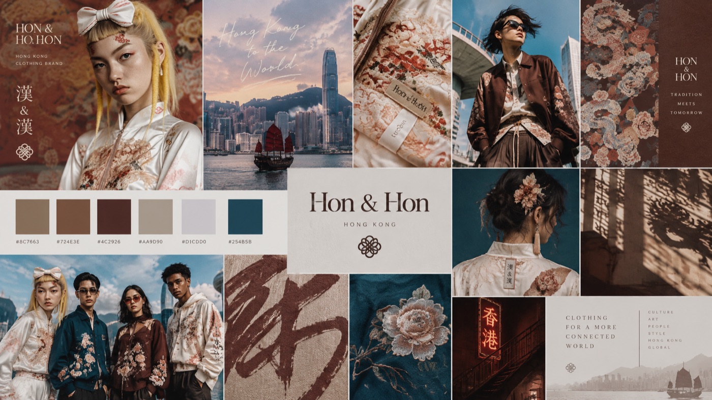 Hon & Hon moodboard in warm browns and florals